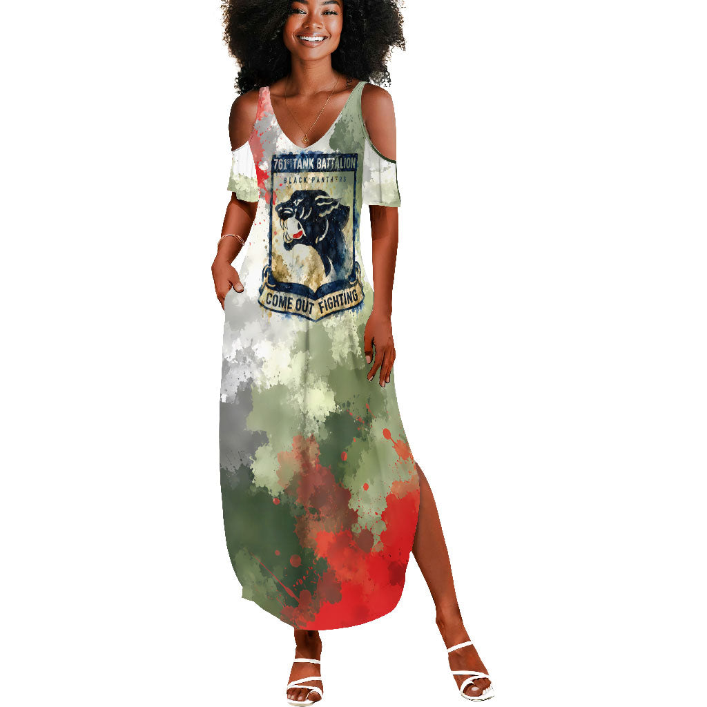 761st Tank Battalion Summer Maxi Dress Black Panthers - Come Out Fighting - Military Watercolor