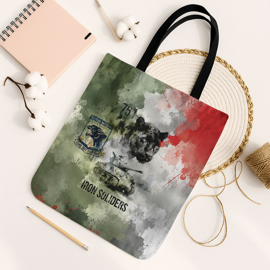 761st Tank Battalion Tote Bag Black Panthers - Come Out Fighting - Military Watercolor
