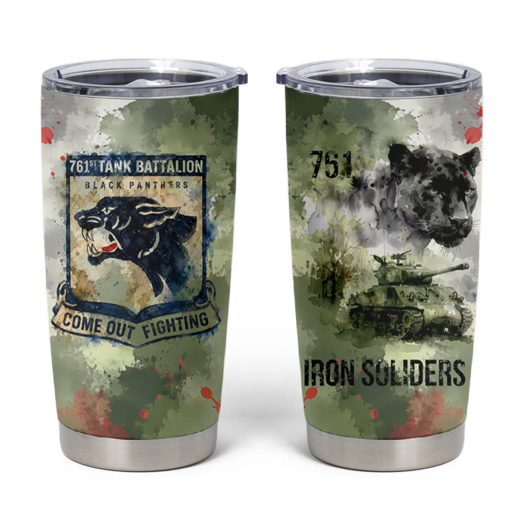 761st Tank Battalion Tumbler Cup Black Panthers - Come Out Fighting - Military Watercolor