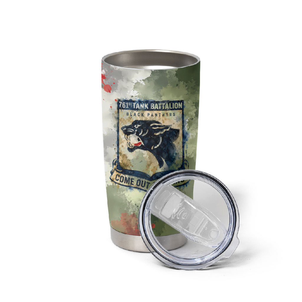 761st Tank Battalion Tumbler Cup Black Panthers - Come Out Fighting - Military Watercolor