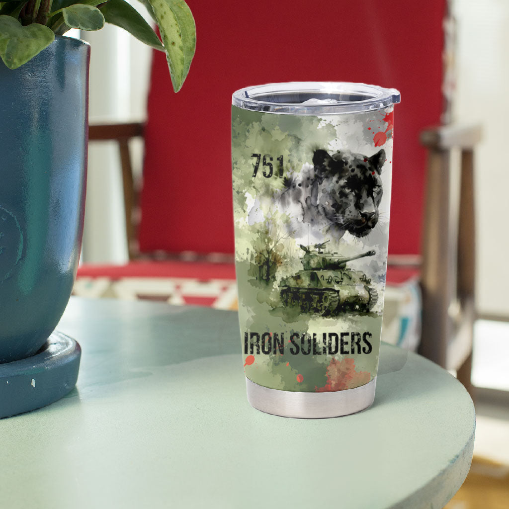 761st Tank Battalion Tumbler Cup Black Panthers - Come Out Fighting - Military Watercolor