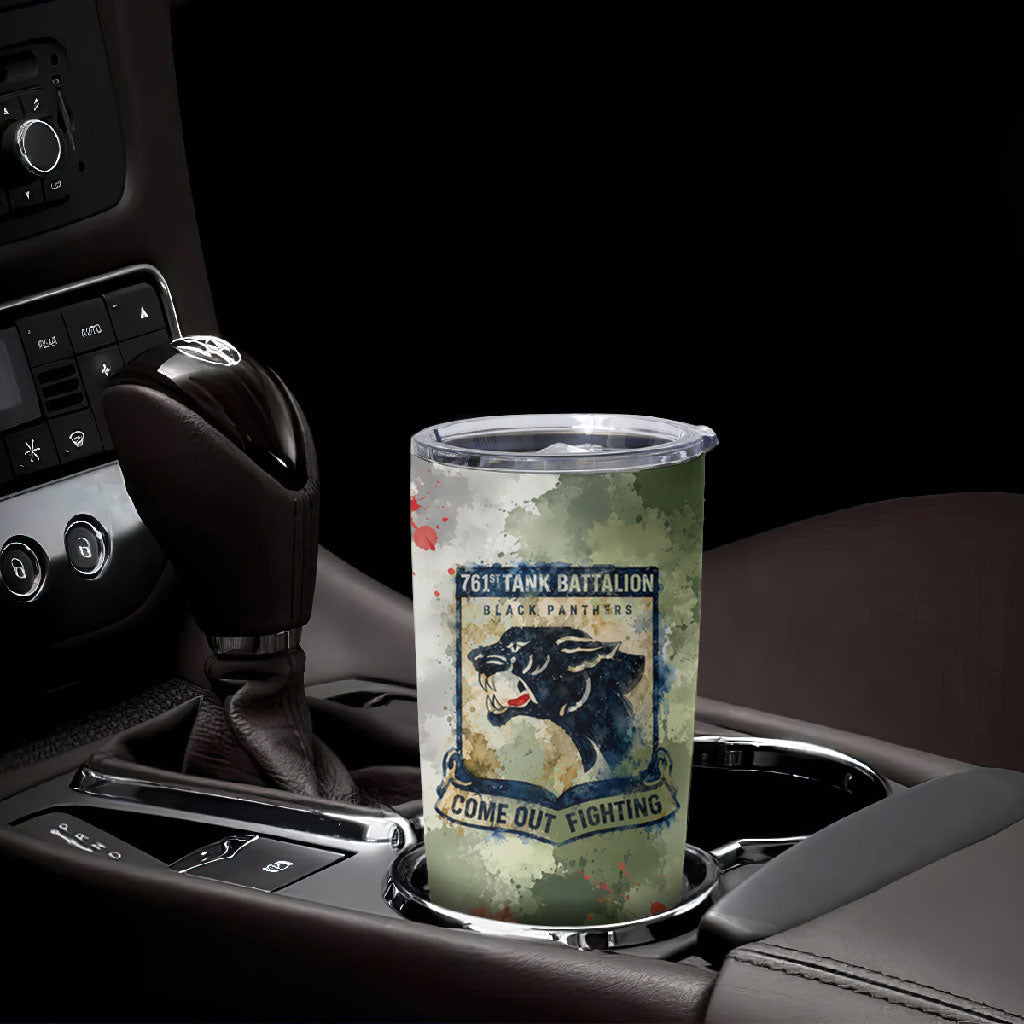 761st Tank Battalion Tumbler Cup Black Panthers - Come Out Fighting - Military Watercolor