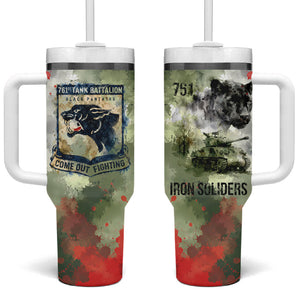 761st Tank Battalion Tumbler With Handle Black Panthers - Come Out Fighting - Military Watercolor
