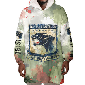 761st Tank Battalion Wearable Blanket Hoodie Black Panthers - Come Out Fighting - Military Watercolor