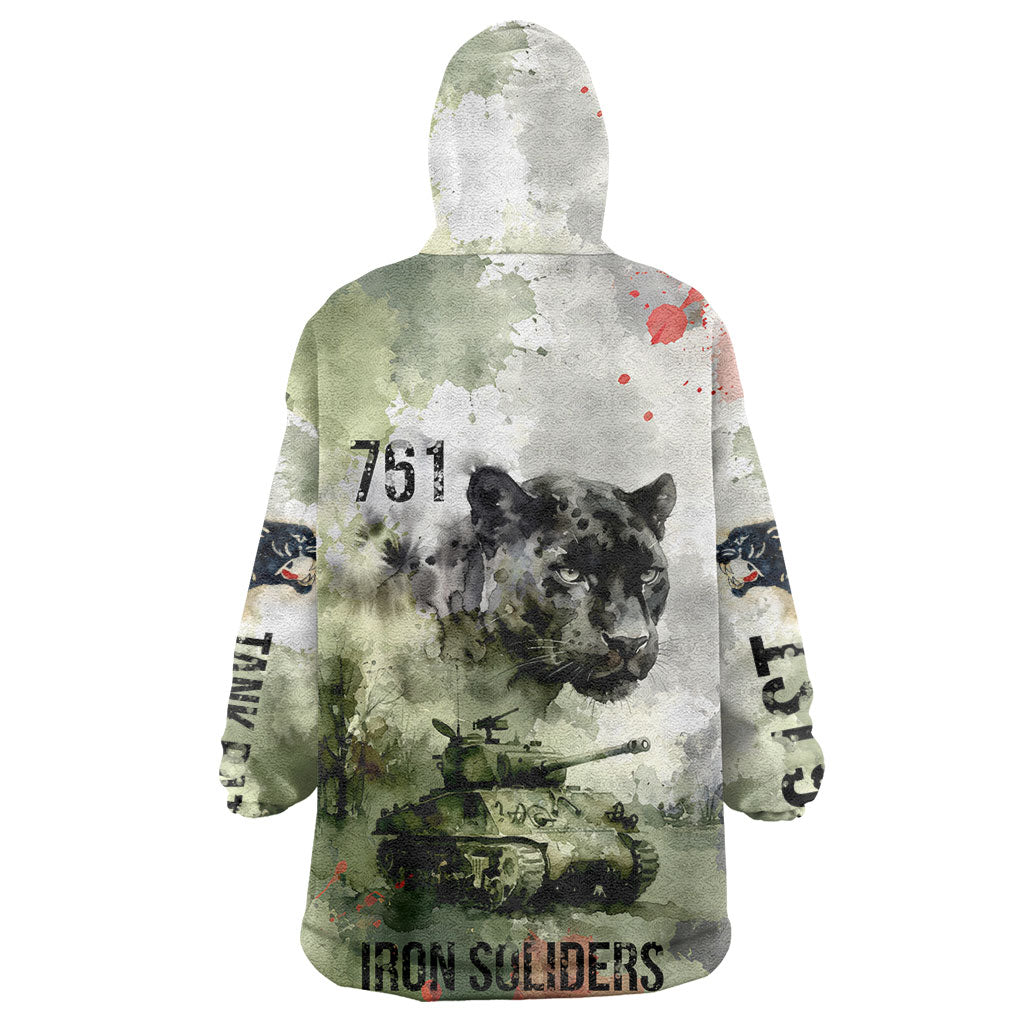 761st Tank Battalion Wearable Blanket Hoodie Black Panthers - Come Out Fighting - Military Watercolor