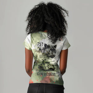 761st Tank Battalion Women V-Neck T-Shirt Black Panthers - Come Out Fighting - Military Watercolor