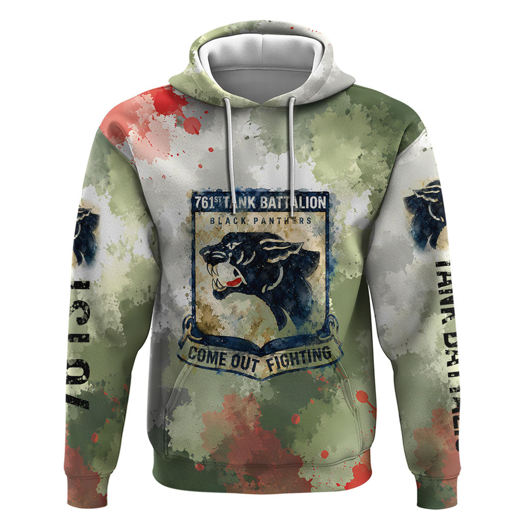 761st Tank Battalion Zip Hoodie Black Panthers - Come Out Fighting - Military Watercolor