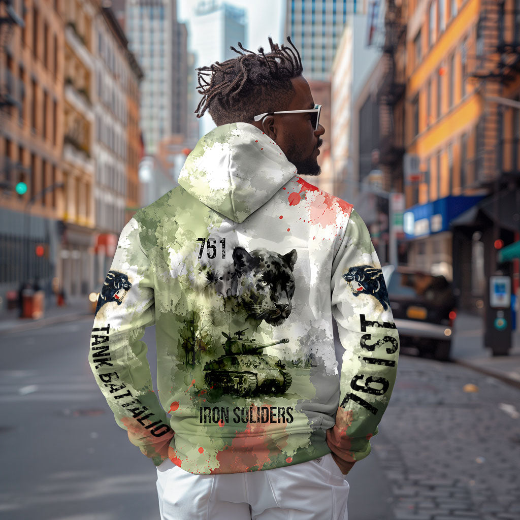 761st Tank Battalion Zip Hoodie Black Panthers - Come Out Fighting - Military Watercolor
