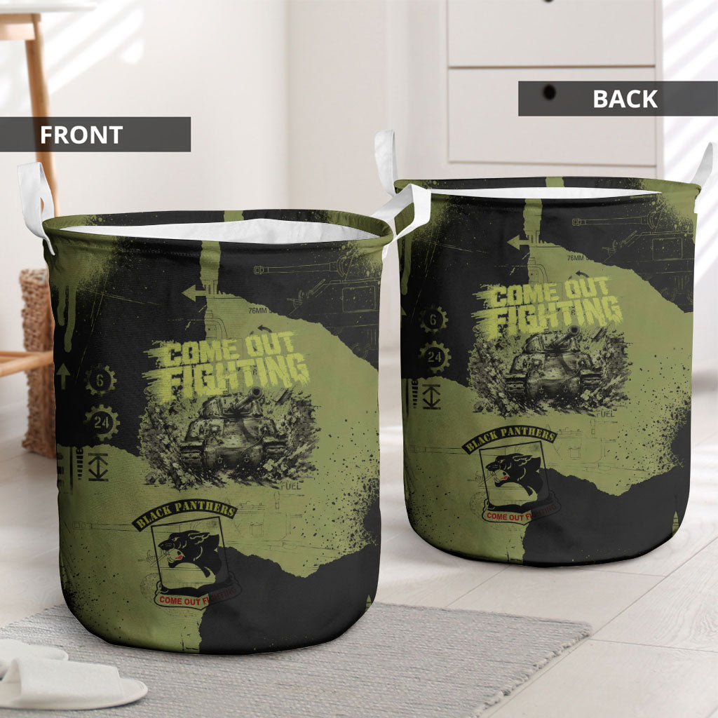 761st Tank Battalion Original Black Panthers Laundry Basket Come Out Fighting - Sherman Tank Military - Distressed Scratch