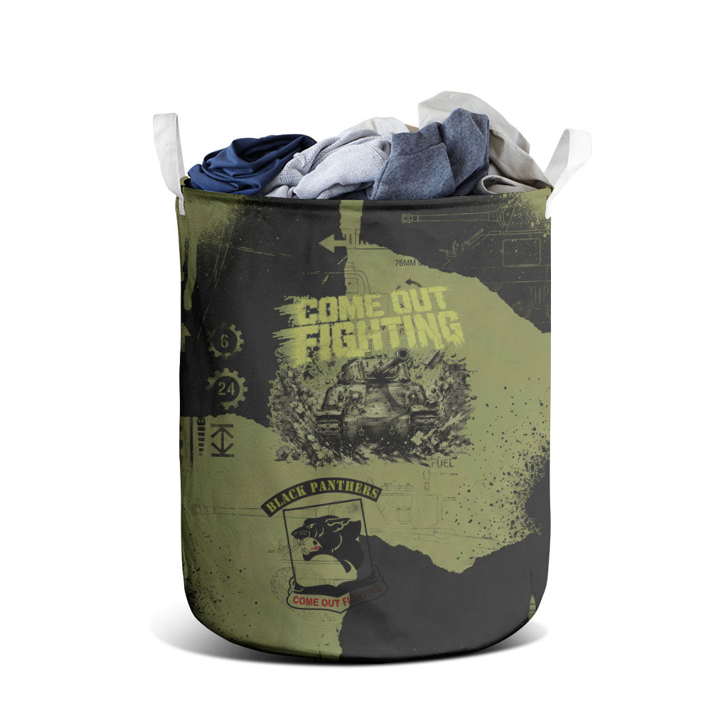 761st Tank Battalion Original Black Panthers Laundry Basket Come Out Fighting - Sherman Tank Military - Distressed Scratch