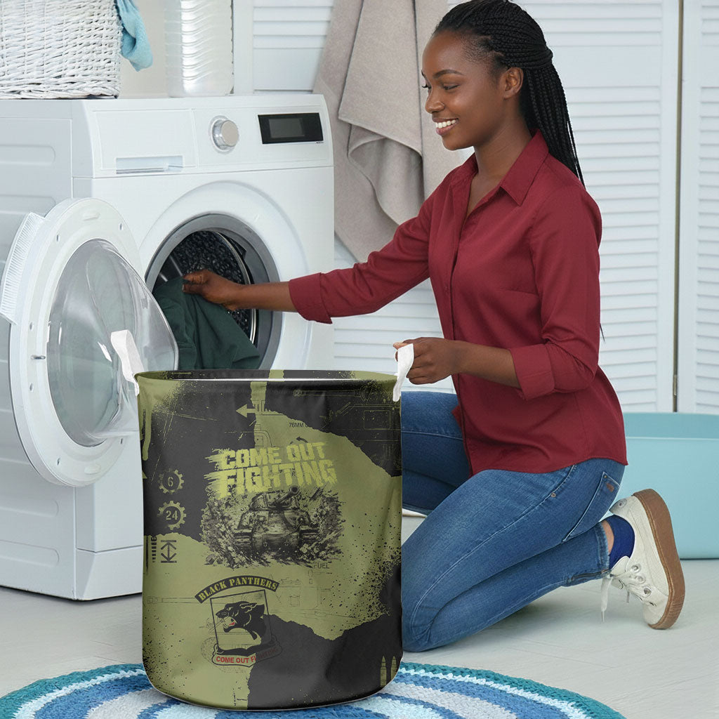 761st Tank Battalion Original Black Panthers Laundry Basket Come Out Fighting - Sherman Tank Military - Distressed Scratch