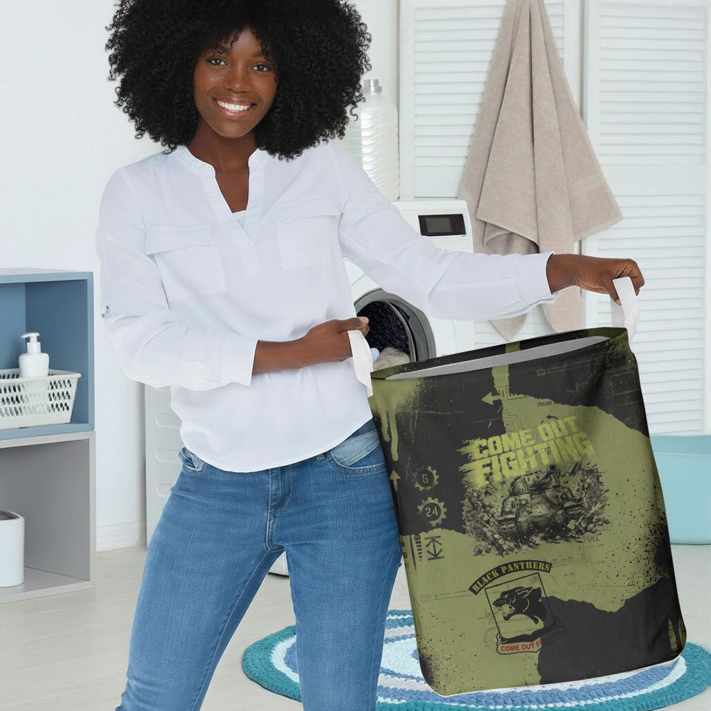 761st Tank Battalion Original Black Panthers Laundry Basket Come Out Fighting - Sherman Tank Military - Distressed Scratch