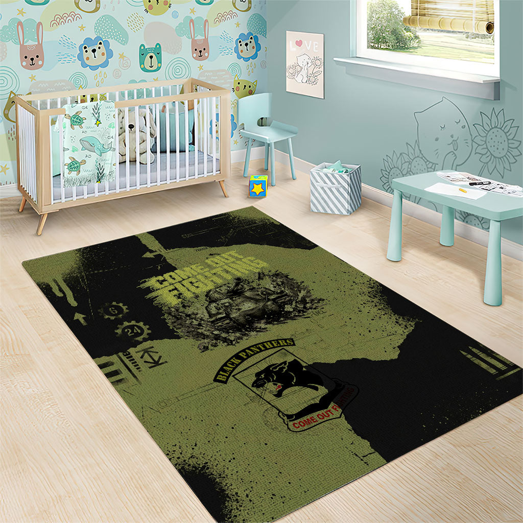 761st Tank Battalion Original Black Panthers Area Rug Come Out Fighting - Sherman Tank Military - Distressed Scratch