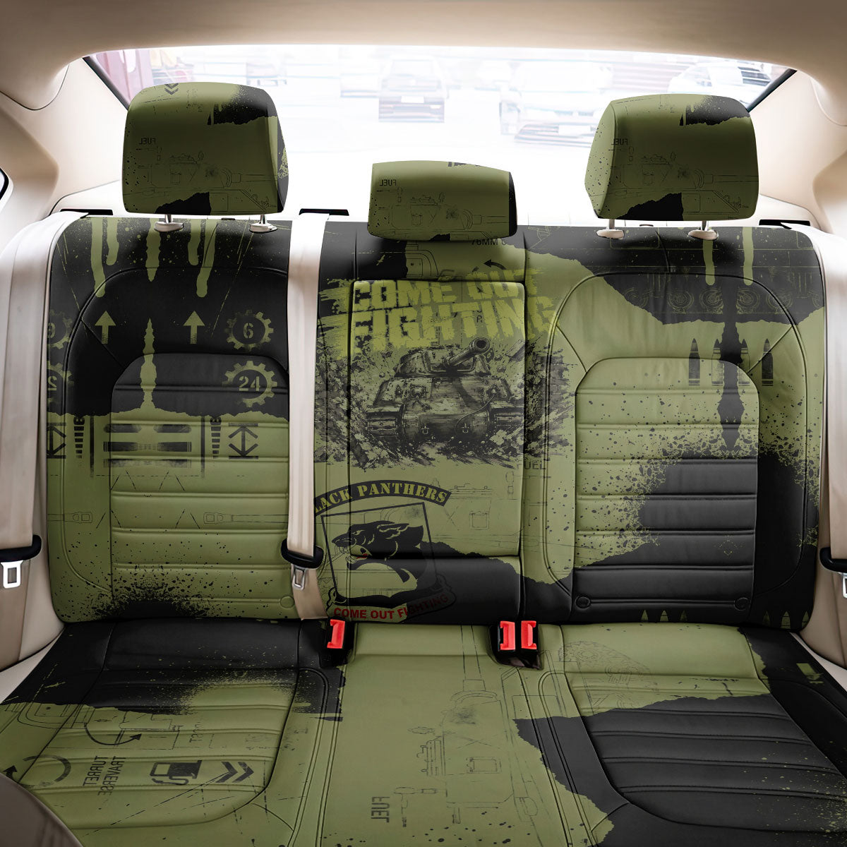 761st Tank Battalion Original Black Panthers Back Car Seat Cover Come Out Fighting - Sherman Tank Military - Distressed Scratch