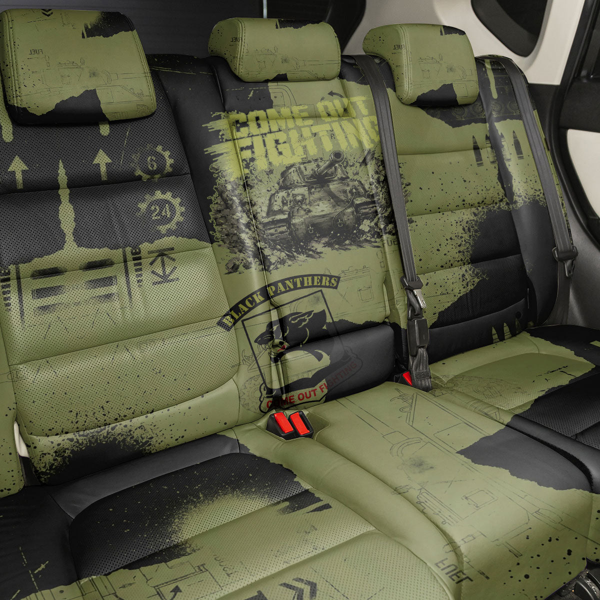 761st Tank Battalion Original Black Panthers Back Car Seat Cover Come Out Fighting - Sherman Tank Military - Distressed Scratch