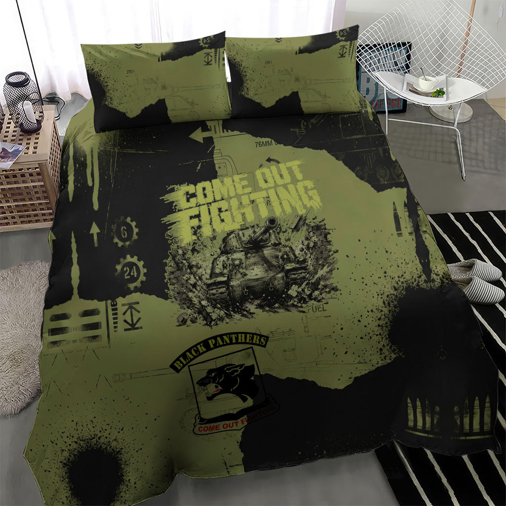 761st Tank Battalion Original Black Panthers Bedding Set Come Out Fighting - Sherman Tank Military - Distressed Scratch