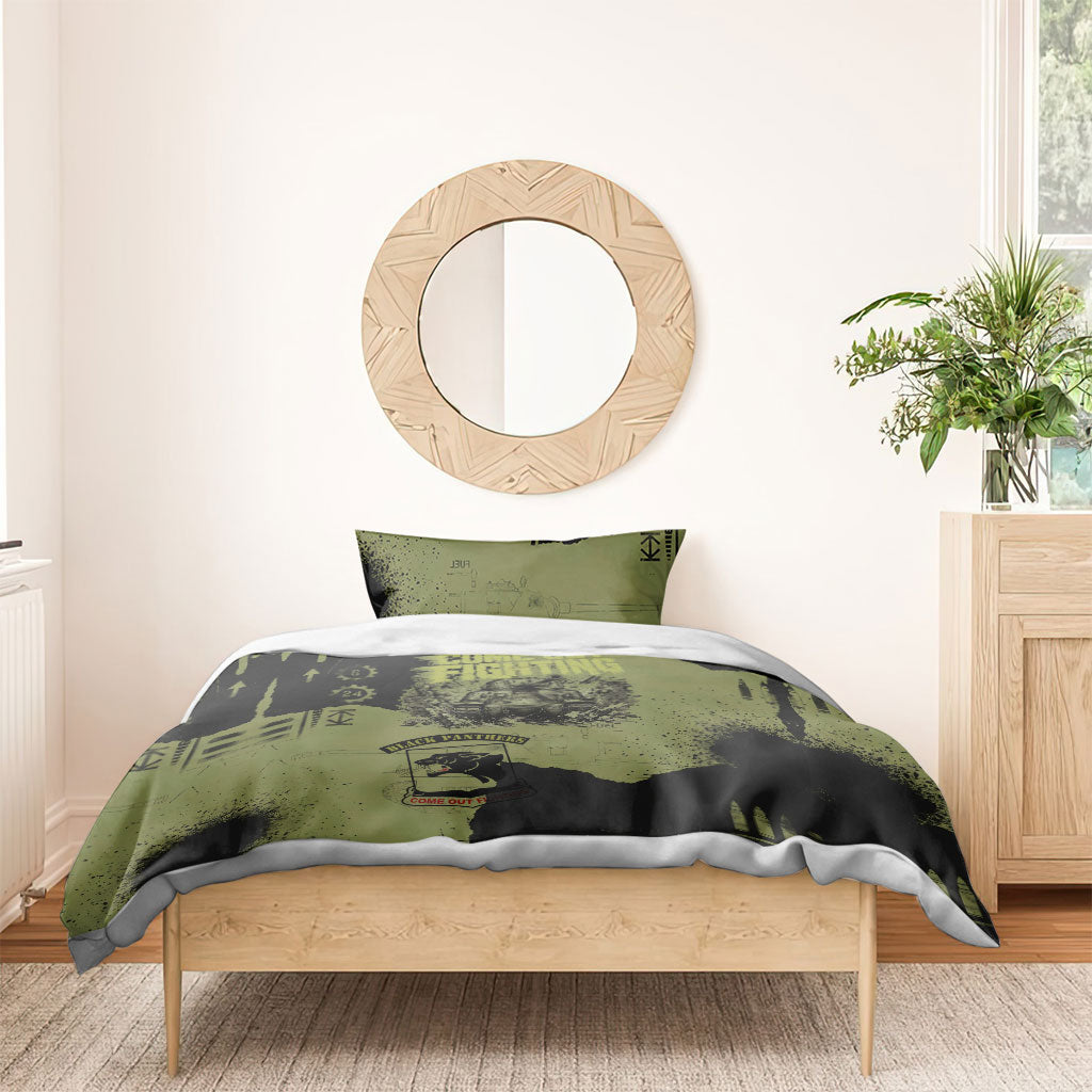 761st Tank Battalion Original Black Panthers Bedding Set Come Out Fighting - Sherman Tank Military - Distressed Scratch