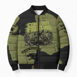 761st Tank Battalion Original Black Panthers Bomber Puffer Jacket Come Out Fighting - Sherman Tank Military - Distressed Scratch