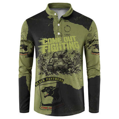 761st Tank Battalion Original Black Panthers Button Sweatshirt Come Out Fighting - Sherman Tank Military - Distressed Scratch