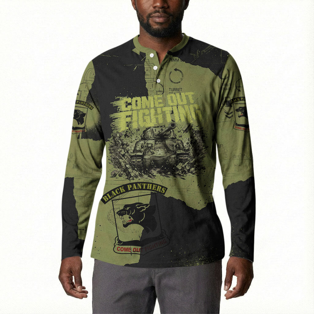 761st Tank Battalion Original Black Panthers Button Sweatshirt Come Out Fighting - Sherman Tank Military - Distressed Scratch