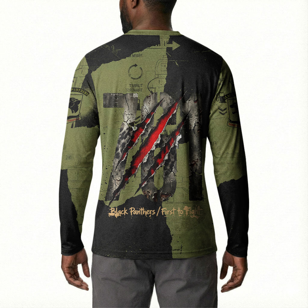 761st Tank Battalion Original Black Panthers Button Sweatshirt Come Out Fighting - Sherman Tank Military - Distressed Scratch