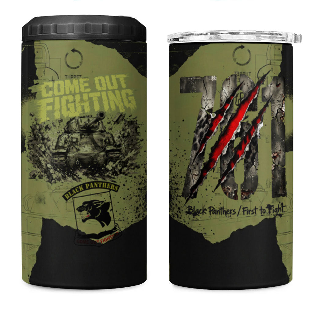 761st Tank Battalion Original Black Panthers 4 in 1 Can Cooler Tumbler Come Out Fighting - Sherman Tank Military - Distressed Scratch
