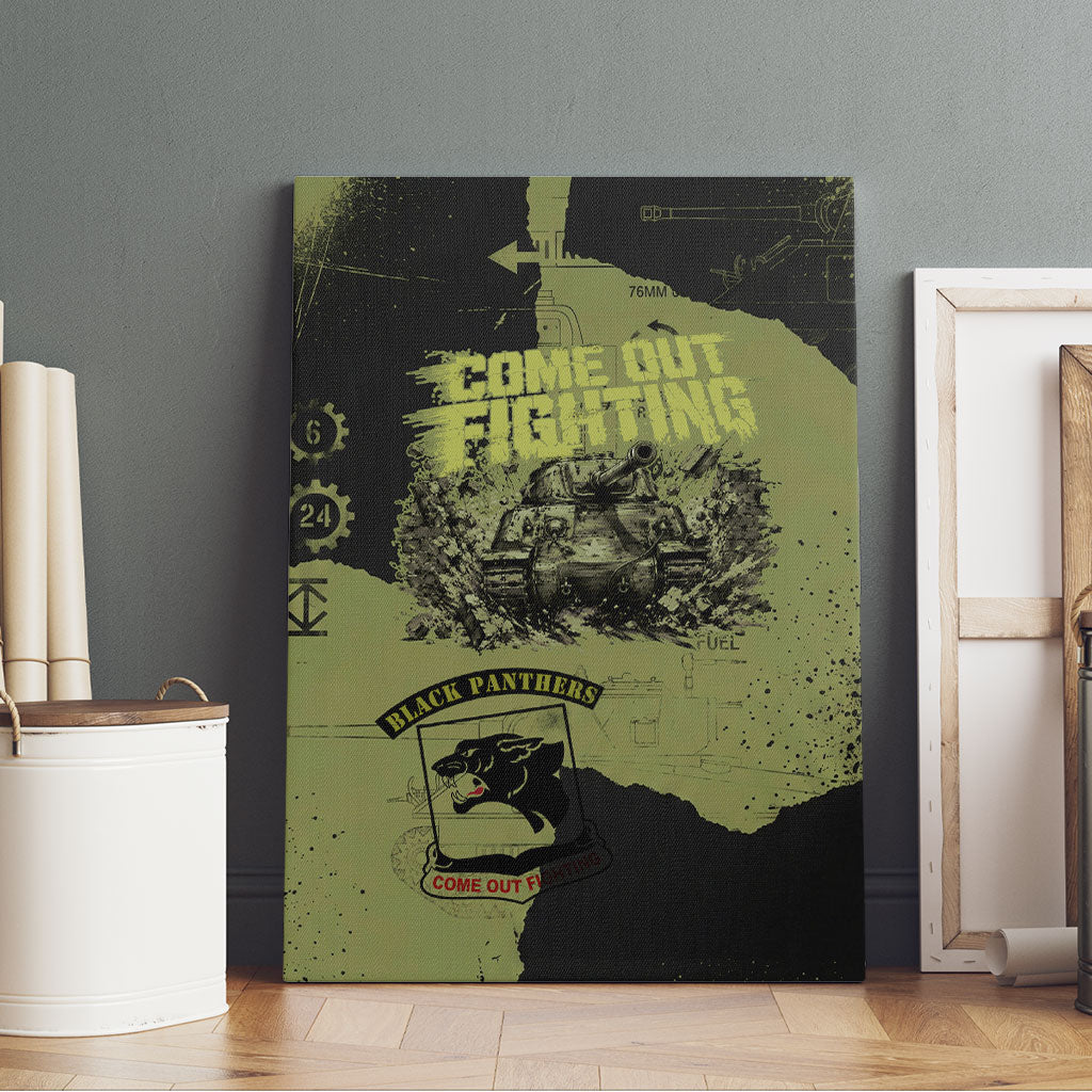 761st Tank Battalion Original Black Panthers Canvas Wall Art Come Out Fighting - Sherman Tank Military - Distressed Scratch