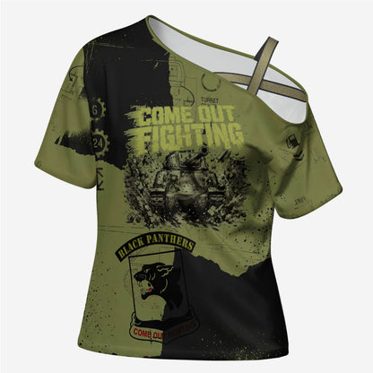 761st Tank Battalion Original Black Panthers Cross Shoulder Shirt Come Out Fighting - Sherman Tank Military - Distressed Scratch