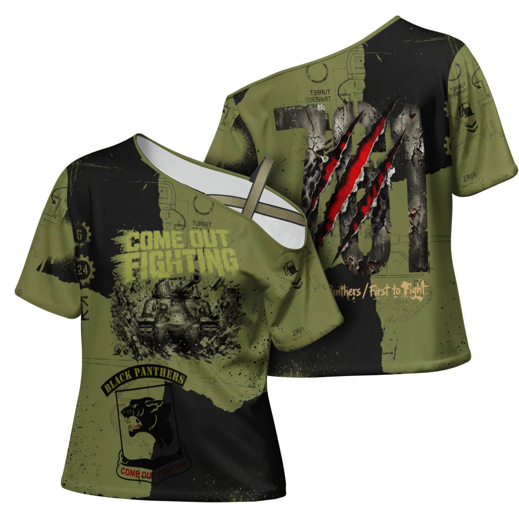 761st Tank Battalion Original Black Panthers Cross Shoulder Shirt Come Out Fighting - Sherman Tank Military - Distressed Scratch