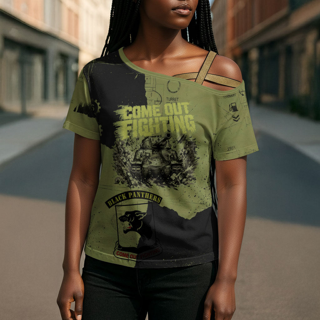 761st Tank Battalion Original Black Panthers Cross Shoulder Shirt Come Out Fighting - Sherman Tank Military - Distressed Scratch