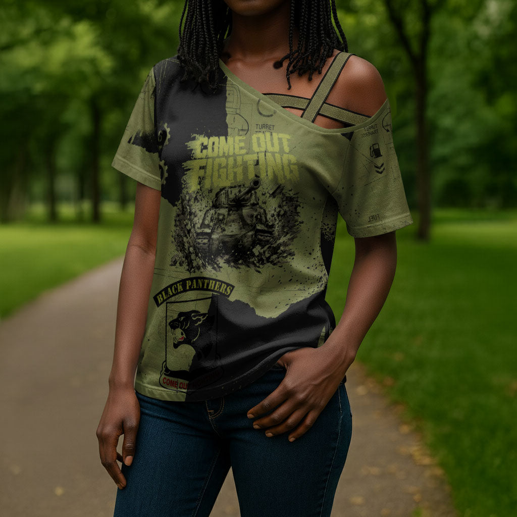 761st Tank Battalion Original Black Panthers Cross Shoulder Shirt Come Out Fighting - Sherman Tank Military - Distressed Scratch