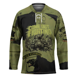 761st Tank Battalion Original Black Panthers Hockey Jersey Come Out Fighting - Sherman Tank Military - Distressed Scratch
