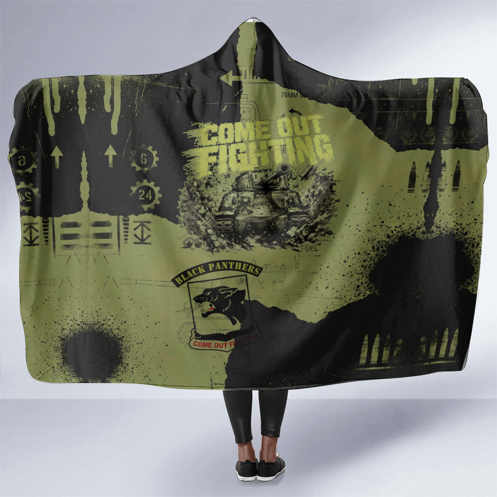 761st Tank Battalion Original Black Panthers Hooded Blanket Come Out Fighting - Sherman Tank Military - Distressed Scratch