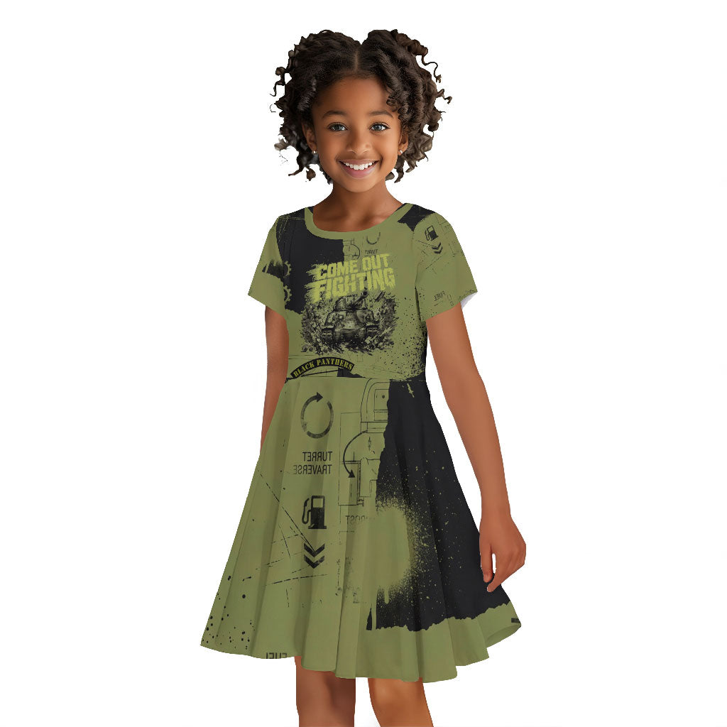 761st Tank Battalion Original Black Panthers Kid Short Sleeve Dress Come Out Fighting - Sherman Tank Military - Distressed Scratch
