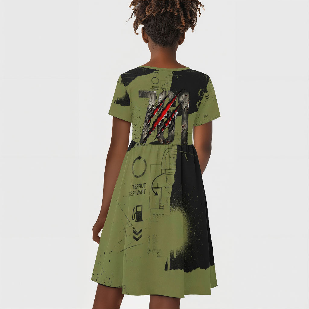 761st Tank Battalion Original Black Panthers Kid Short Sleeve Dress Come Out Fighting - Sherman Tank Military - Distressed Scratch