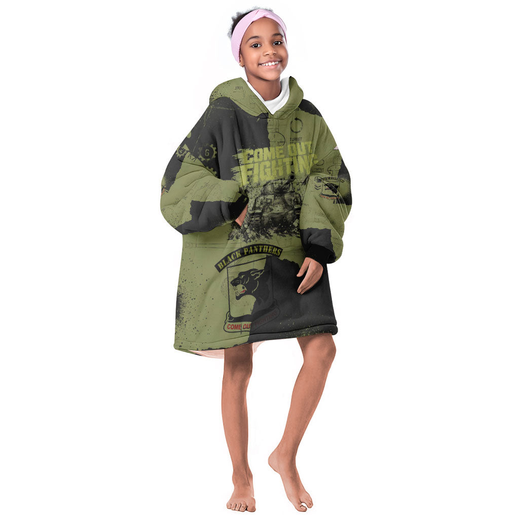 761st Tank Battalion Original Black Panthers Kid Wearable Blanket Hoodie Come Out Fighting - Sherman Tank Military - Distressed Scratch