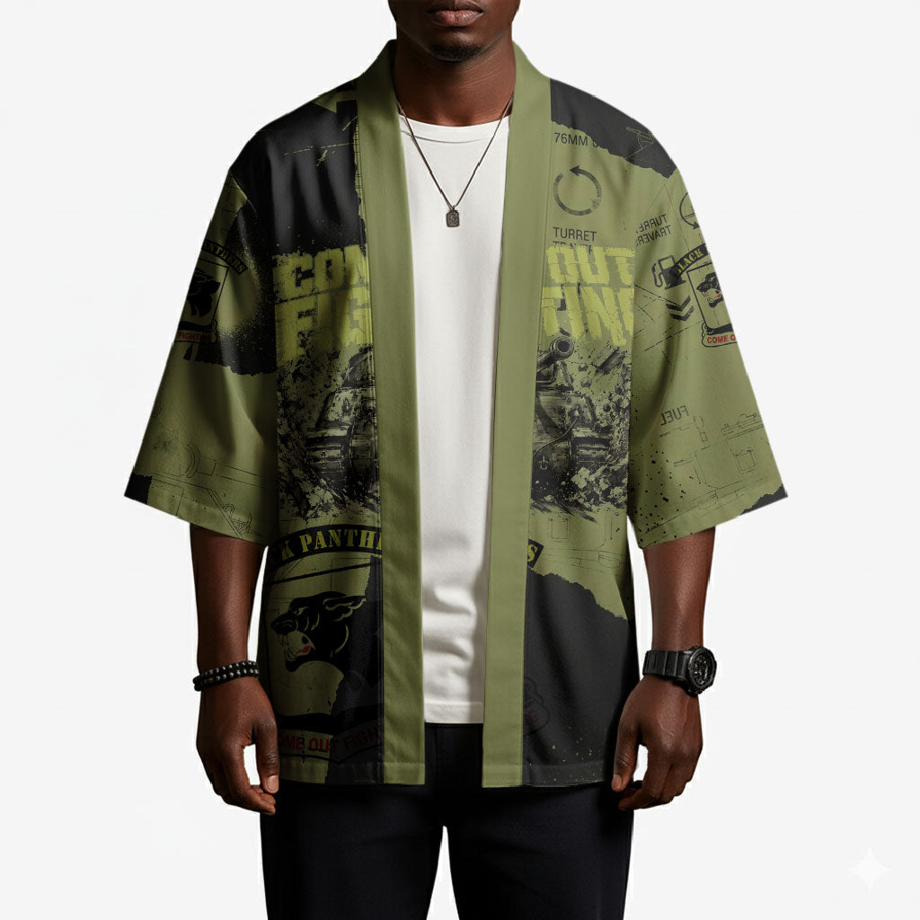 761st Tank Battalion Original Black Panthers Kimono Come Out Fighting - Sherman Tank Military - Distressed Scratch