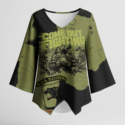 761st Tank Battalion Original Black Panthers Kimono Sleeve Blouse Come Out Fighting - Sherman Tank Military - Distressed Scratch
