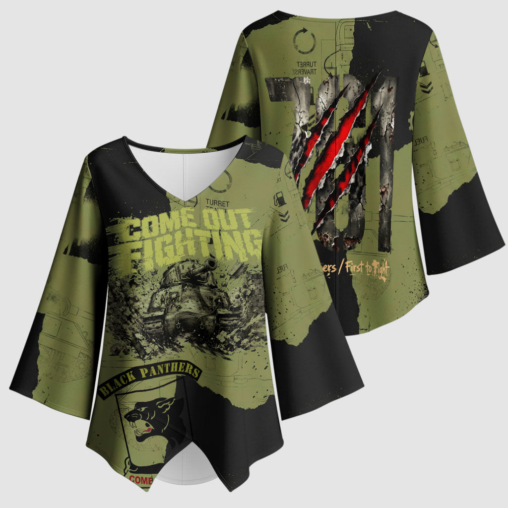 761st Tank Battalion Original Black Panthers Kimono Sleeve Blouse Come Out Fighting - Sherman Tank Military - Distressed Scratch