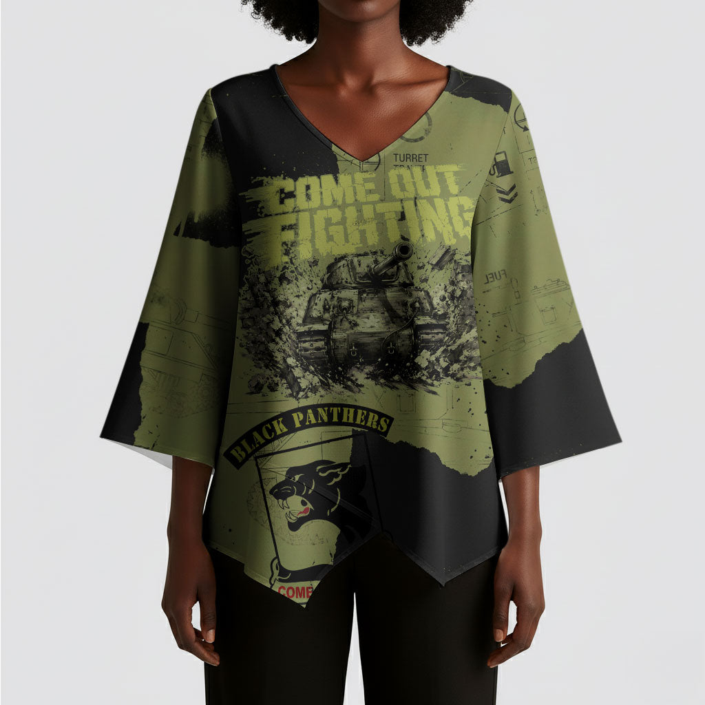 761st Tank Battalion Original Black Panthers Kimono Sleeve Blouse Come Out Fighting - Sherman Tank Military - Distressed Scratch
