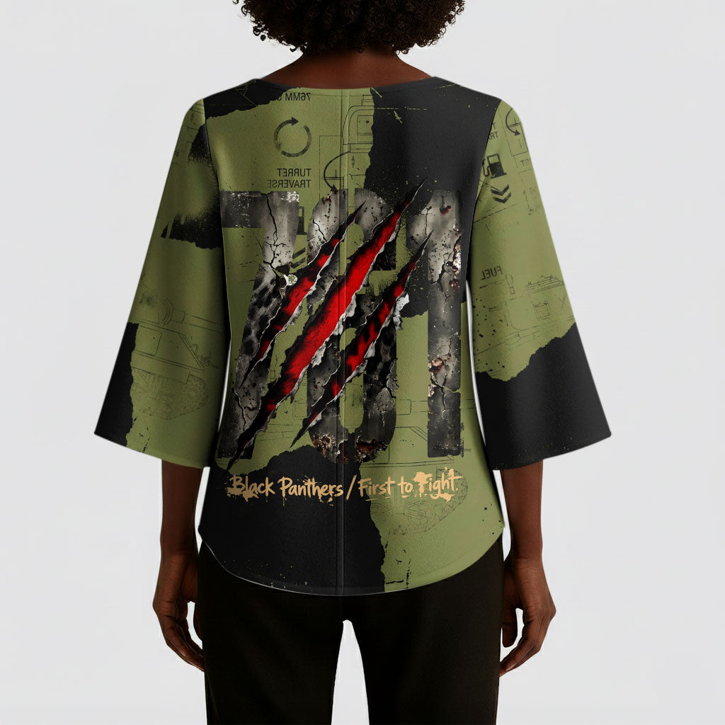 761st Tank Battalion Original Black Panthers Kimono Sleeve Blouse Come Out Fighting - Sherman Tank Military - Distressed Scratch