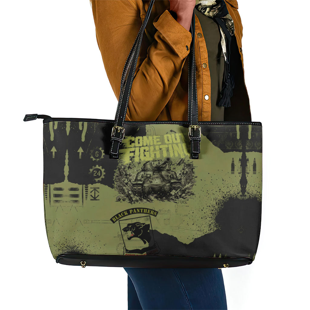 761st Tank Battalion Original Black Panthers Leather Tote Bag Come Out Fighting - Sherman Tank Military - Distressed Scratch