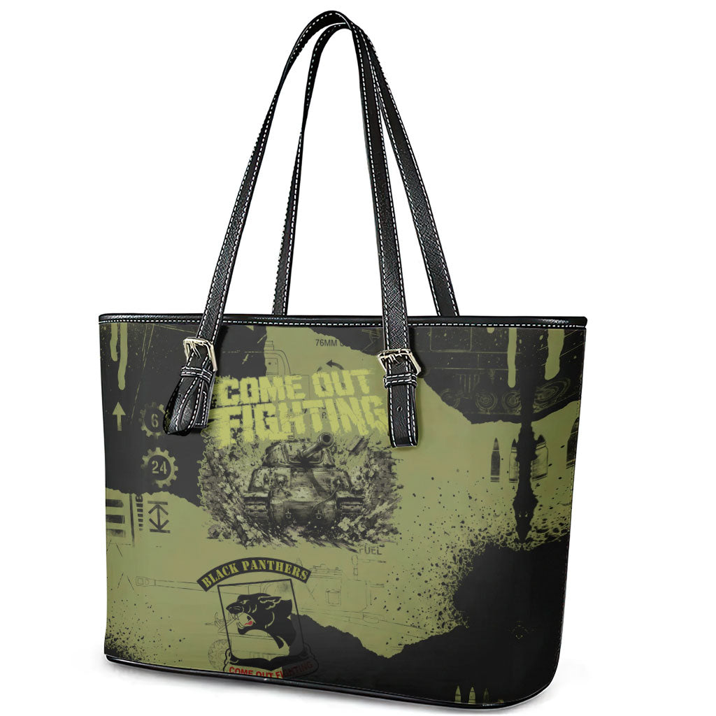 761st Tank Battalion Original Black Panthers Leather Tote Bag Come Out Fighting - Sherman Tank Military - Distressed Scratch