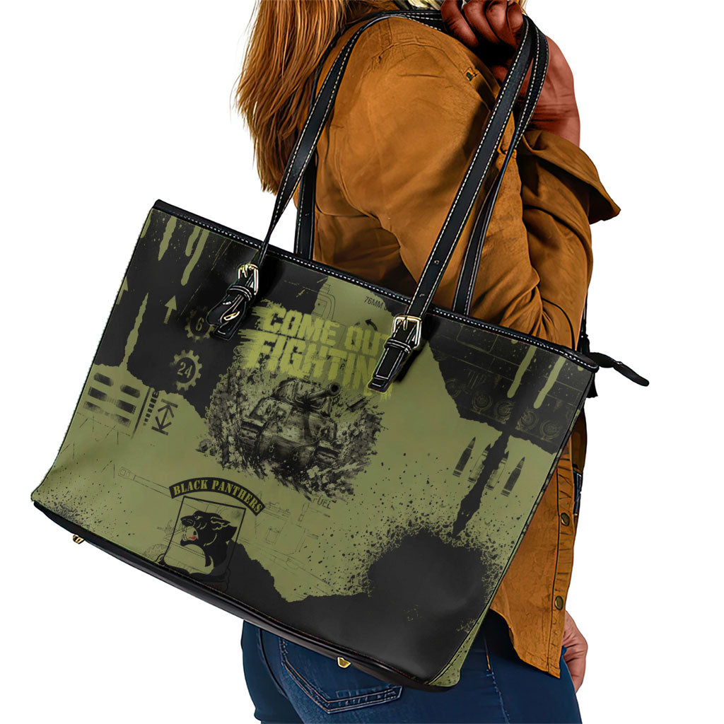 761st Tank Battalion Original Black Panthers Leather Tote Bag Come Out Fighting - Sherman Tank Military - Distressed Scratch