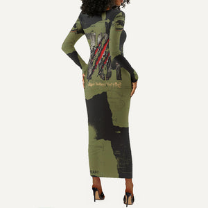 761st Tank Battalion Original Black Panthers Long Sleeve Bodycon Dress Come Out Fighting - Sherman Tank Military - Distressed Scratch