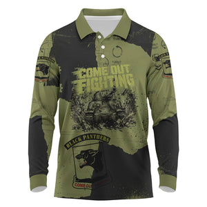 761st Tank Battalion Original Black Panthers Long Sleeve Polo Shirt Come Out Fighting - Sherman Tank Military - Distressed Scratch