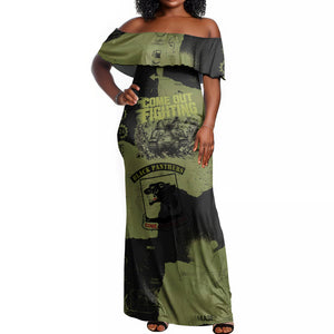 761st Tank Battalion Original Black Panthers Off Shoulder Maxi Dress Come Out Fighting - Sherman Tank Military - Distressed Scratch