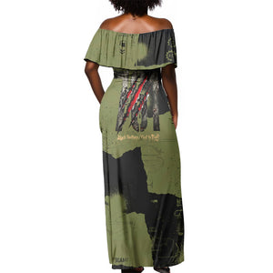 761st Tank Battalion Original Black Panthers Off Shoulder Maxi Dress Come Out Fighting - Sherman Tank Military - Distressed Scratch