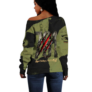 761st Tank Battalion Original Black Panthers Off Shoulder Sweater Come Out Fighting - Sherman Tank Military - Distressed Scratch