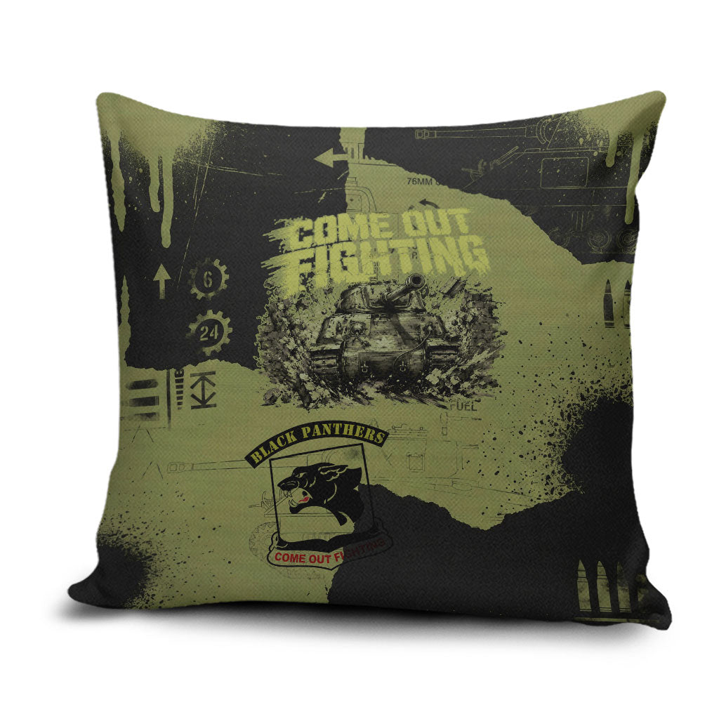 761st Tank Battalion Original Black Panthers Pillow Cover Come Out Fighting - Sherman Tank Military - Distressed Scratch